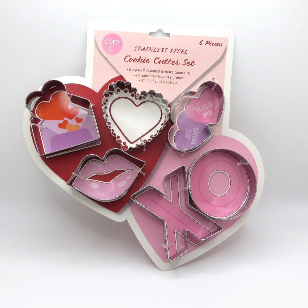 (#129) Core Kitchen Valentine Stainless Steel Cookie Cutter Set 6 Pieces